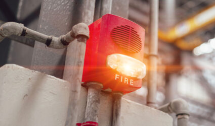Fire alarm going off in an industrial facility