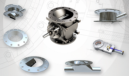 An ACS Valves MD Series Rotary Airlock Valve with Accessories