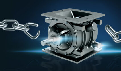 rotary valve with square flange breaking free from a chain