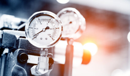 Pressure gauge on manufacturing equipment