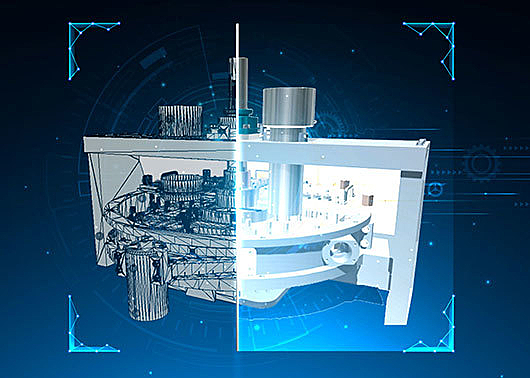 A gypsum pin mixer with an overlay of a digital x-ray effect