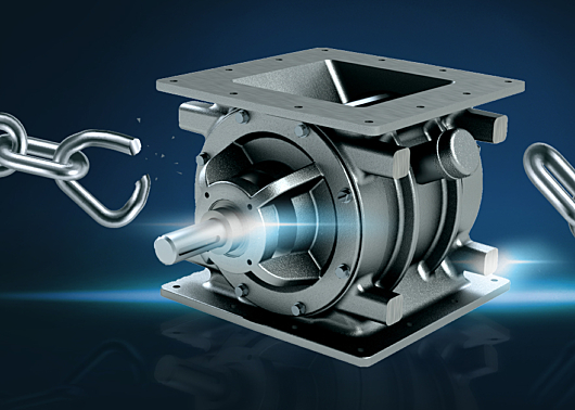 rotary valve with square flange breaking free from a chain