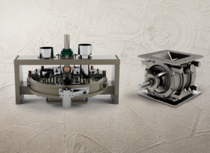 A gypsum pin mixer and rotary airlock valve side by side