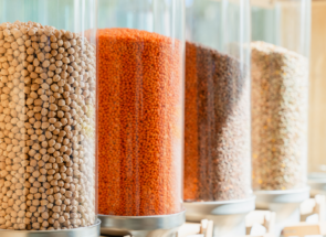 Dispensers filled with milled grains and nuts