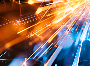 Abstract New Years Eve fireworks and sparks in orange and blue