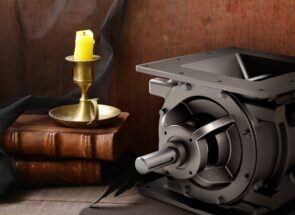 Rotary valve on a spooky backdrop with books and candle